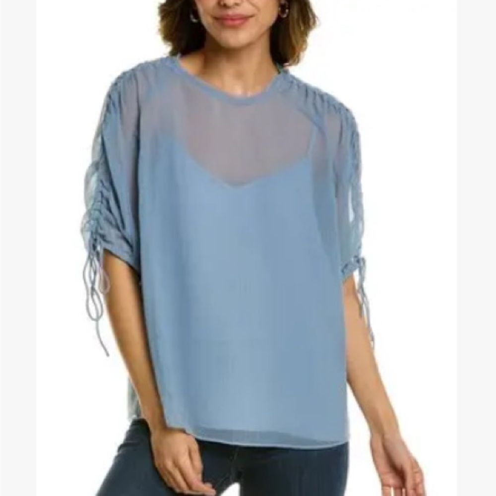 Ted Baker Hildah Romantic Sheer Ruched Sleeve Blouse Quiet Luxury NWT- sz 1-S/XS